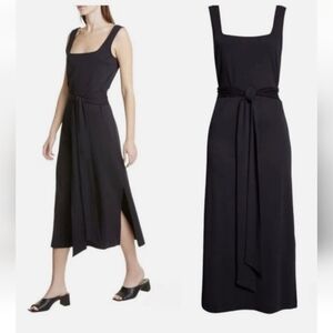 New!Vince 100% Pima Cotton Square Neck Midi Elegant Black Sleeveless  Dress XS